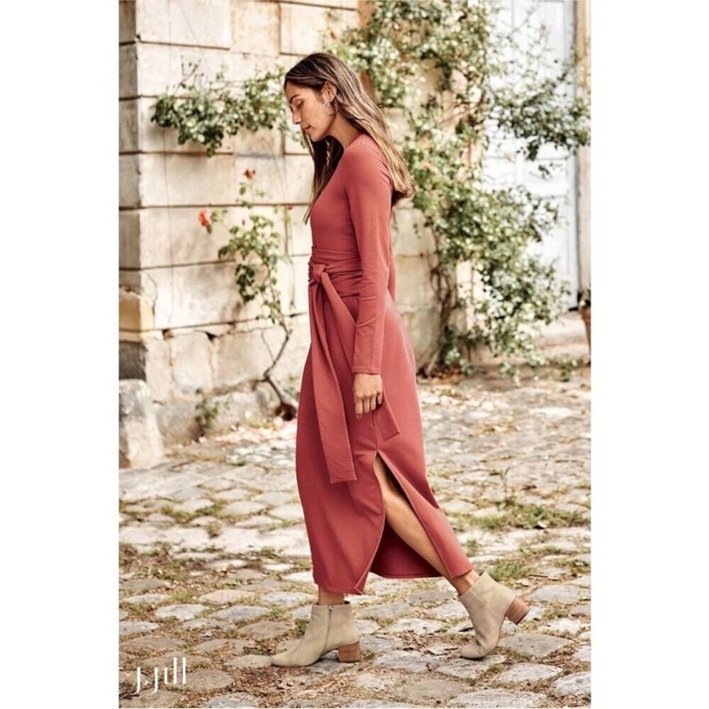 # J. Jill XL Soft Rust-Red Long Sleeve Maxi Dress with Tie Waist - Picture 2 of 8